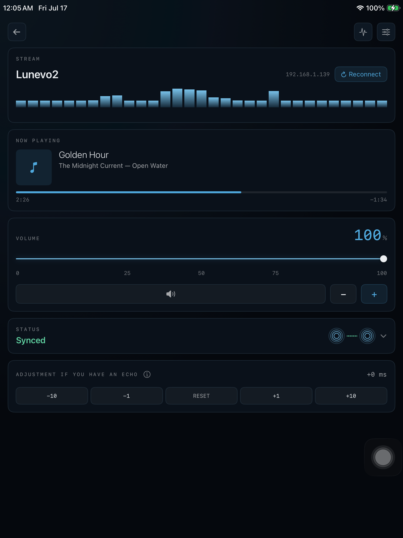 Lunevo playback session on iPad