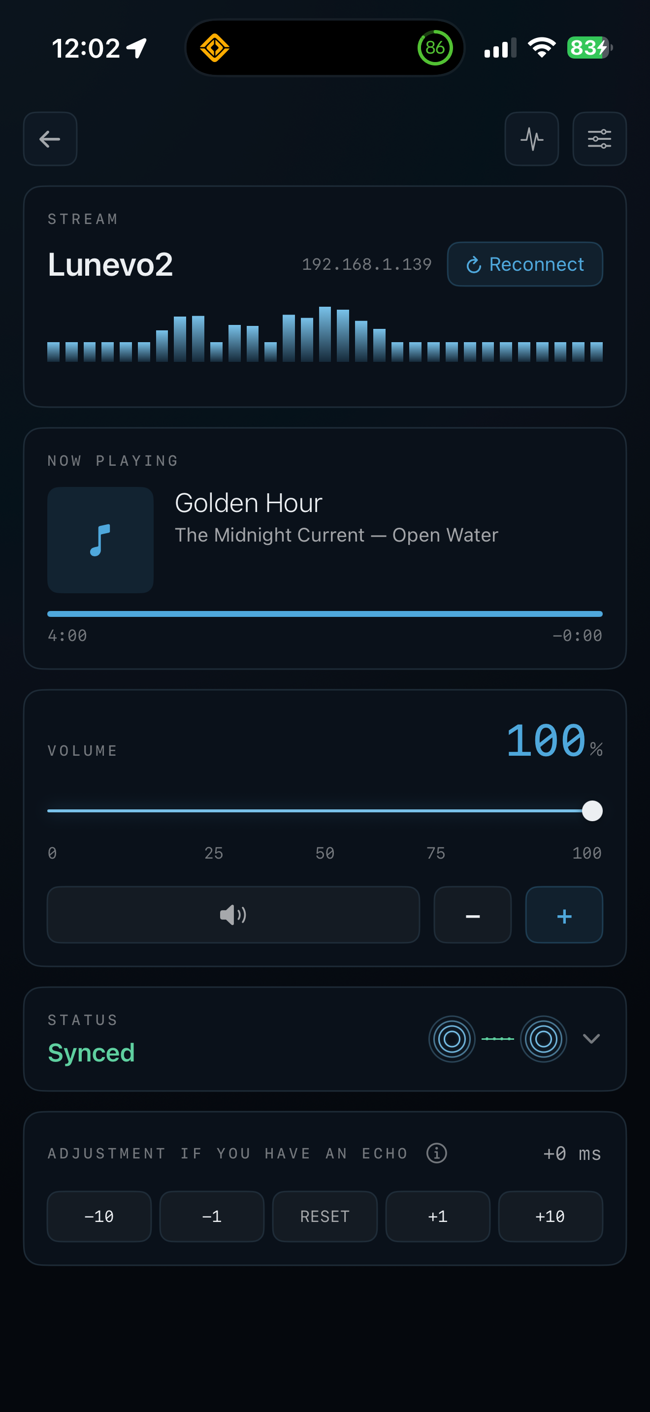 Lunevo playback session on iPhone